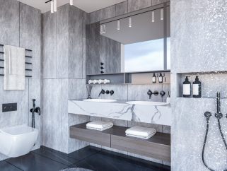 现代卫生间 卫浴用品 喷淋 花洒 台盆 马桶 洗手台 洗浴间 镜子